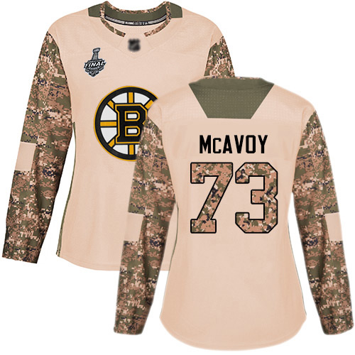 Bruins #73 Charlie McAvoy Camo Authentic 2017 Veterans Day Stanley Cup Final Bound Women's Stitched Hockey Jersey