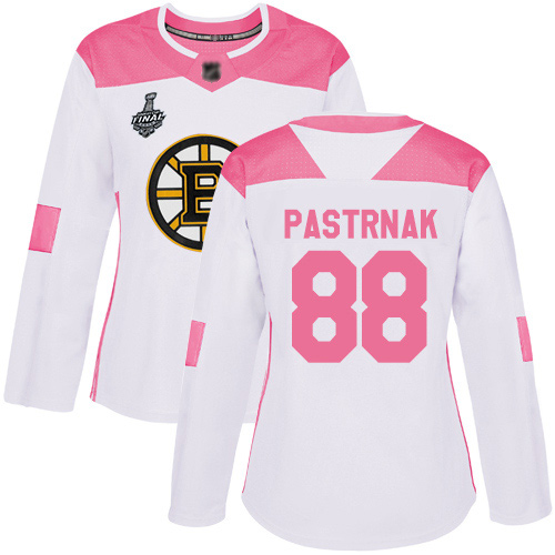 Bruins #88 David Pastrnak White/Pink Authentic Fashion Stanley Cup Final Bound Women's Stitched Hockey Jersey