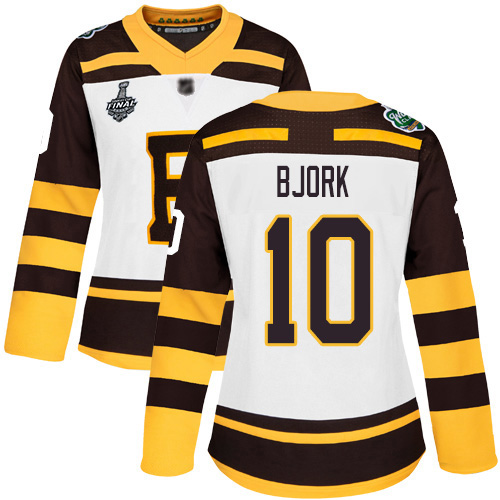 Bruins #10 Anders Bjork White Authentic 2019 Winter Classic Stanley Cup Final Bound Women's Stitched Hockey Jersey