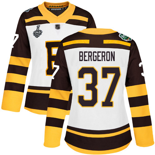 Bruins #37 Patrice Bergeron White Authentic 2019 Winter Classic Stanley Cup Final Bound Women's Stitched Hockey Jersey