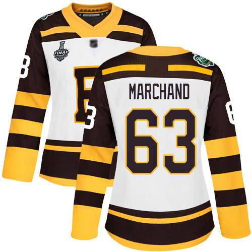 Bruins #63 Brad Marchand White Authentic 2019 Winter Classic Stanley Cup Final Bound Women's Stitched Hockey Jersey