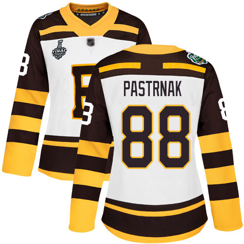Bruins #88 David Pastrnak White Authentic 2019 Winter Classic Stanley Cup Final Bound Women's Stitched Hockey Jersey