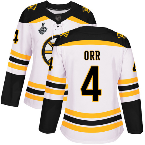 Bruins #4 Bobby Orr White Road Authentic Stanley Cup Final Bound Women's Stitched Hockey Jersey