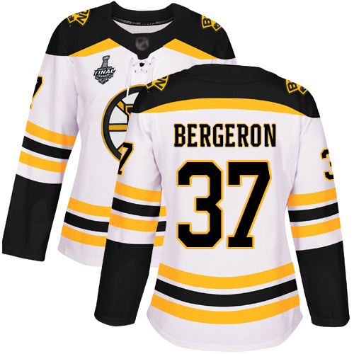 Bruins #37 Patrice Bergeron White Road Authentic Stanley Cup Final Bound Women's Stitched Hockey Jersey