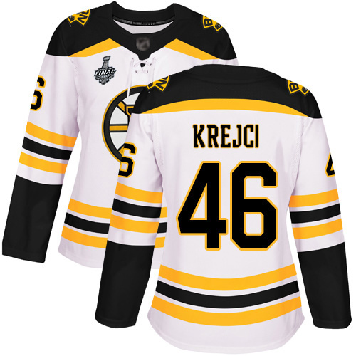Bruins #46 David Krejci White Road Authentic Stanley Cup Final Bound Women's Stitched Hockey Jersey
