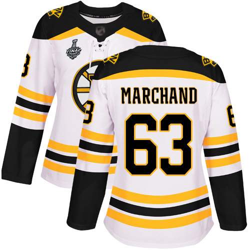 Bruins #63 Brad Marchand White Road Authentic Stanley Cup Final Bound Women's Stitched Hockey Jersey