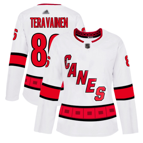 Hurricanes #86 Teuvo Teravainen White Road Authentic Women's Stitched Hockey Jersey
