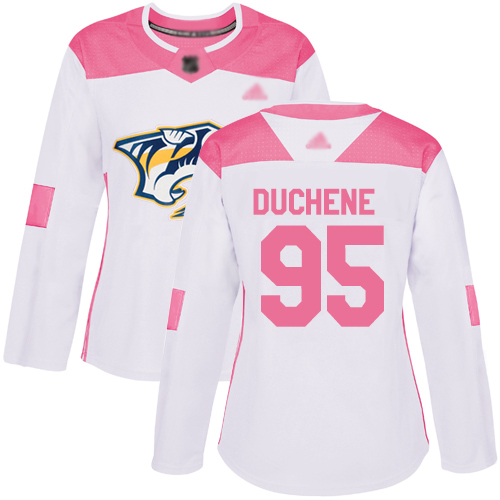 Predators #95 Matt Duchene White/Pink Authentic Fashion Women's Stitched Hockey Jersey