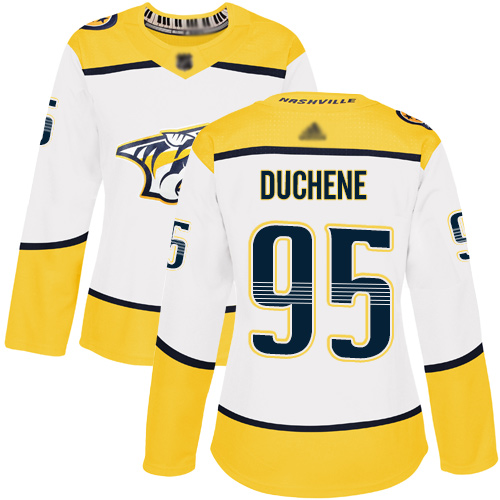 Predators #95 Matt Duchene White Road Authentic Women's Stitched Hockey Jersey