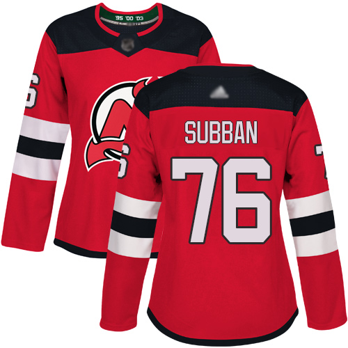 Devils #76 P. K. Subban Red Home Authentic Women's Stitched Hockey Jersey