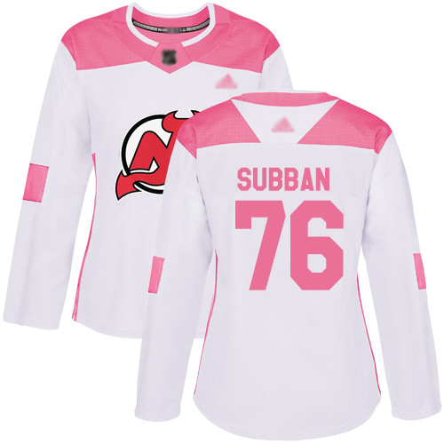 Devils #76 P. K. Subban White/Pink Authentic Fashion Women's Stitched Hockey Jersey Devils #76 P. K. Subban White/Pink Authentic Fashion Women's Stitched Hockey Jersey