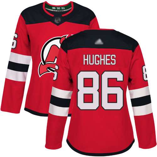 Devils #86 Jack Hughes Red Home Authentic Women's Stitched Hockey Jersey