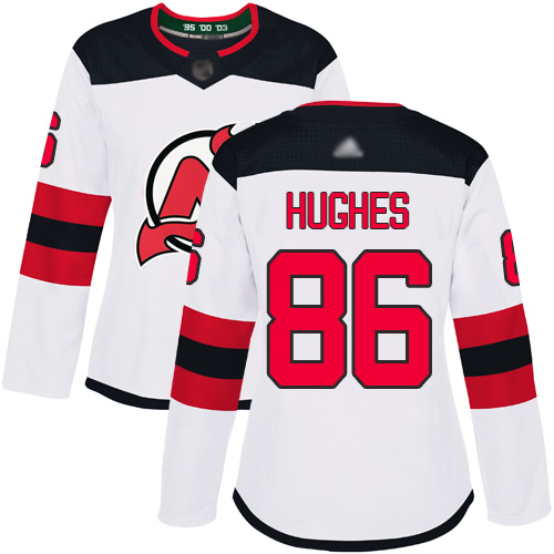 Devils #86 Jack Hughes White Road Authentic Women's Stitched Hockey Jersey