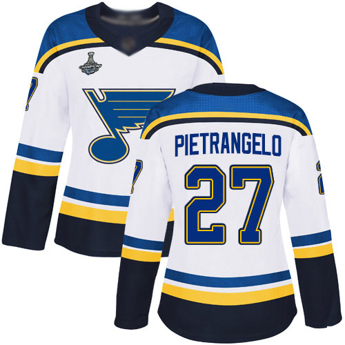 Blues #27 Alex Pietrangelo White Road Authentic Stanley Cup Champions Women's Stitched Hockey Jersey