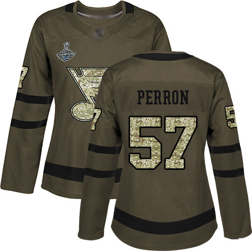 Blues #57 David Perron Green Salute to Service Stanley Cup Final Bound Women's Stitched Hockey Jersey