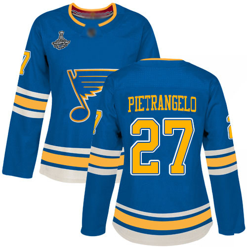 Blues #27 Alex Pietrangelo Blue Alternate Authentic Stanley Cup Champions Women's Stitched Hockey Jersey