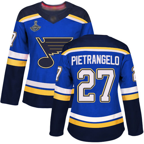 Blues #27 Alex Pietrangelo Blue Home Authentic Stanley Cup Champions Women's Stitched Hockey Jersey