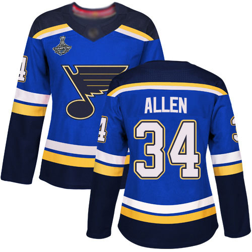 Blues #34 Jake Allen Blue Home Authentic Stanley Cup Champions Women's Stitched Hockey Jersey