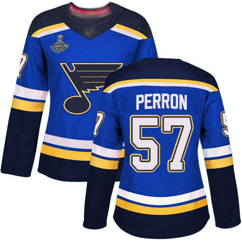 Blues #57 David Perron Blue Home Authentic Stanley Cup Champions Women's Stitched Hockey Jersey