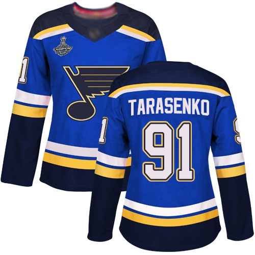 Blues #91 Vladimir Tarasenko Blue Home Authentic Stanley Cup Champions Women's Stitched Hockey Jersey