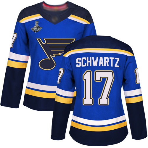 Blues #17 Jaden Schwartz Blue Home Authentic Stanley Cup Champions Women's Stitched Hockey Jersey