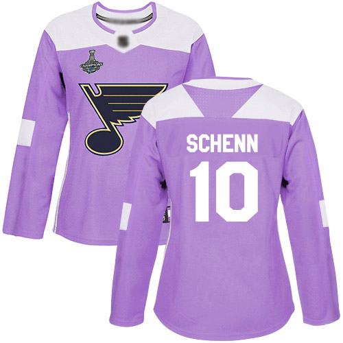 Blues #10 Brayden Schenn Purple Authentic Fights Cancer Stanley Cup Champions Women's Stitched Hockey Jersey