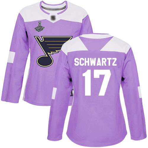 Blues #17 Jaden Schwartz Purple Authentic Fights Cancer Stanley Cup Champions Women's Stitched Hockey Jersey