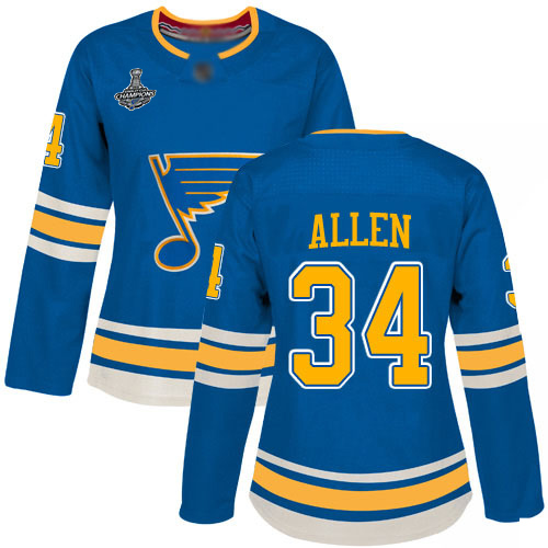 Blues #34 Jake Allen Blue Alternate Authentic Stanley Cup Champions Women's Stitched Hockey Jersey
