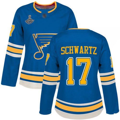 Blues #17 Jaden Schwartz Blue Alternate Authentic Stanley Cup Champions Women's Stitched Hockey Jersey