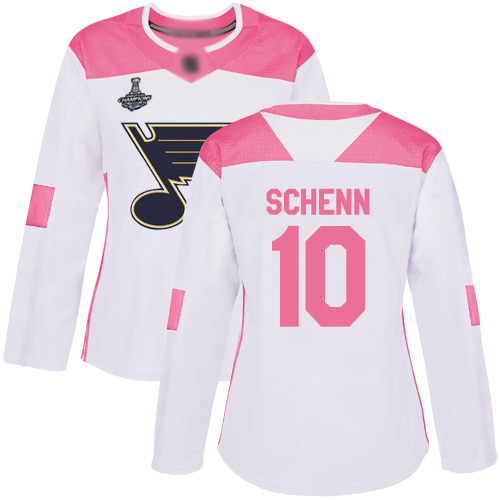 Blues #10 Brayden Schenn White/Pink Authentic Fashion Stanley Cup Champions Women's Stitched Hockey Jersey