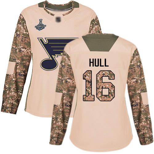 Blues #16 Brett Hull Camo Authentic 2017 Veterans Day Stanley Cup Final Bound Women's Stitched Hockey Jersey