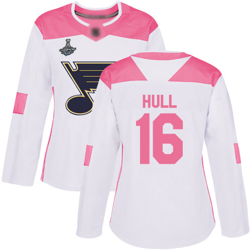 Blues #16 Brett Hull White/Pink Authentic Fashion Stanley Cup Final Bound Women's Stitched Hockey Jersey