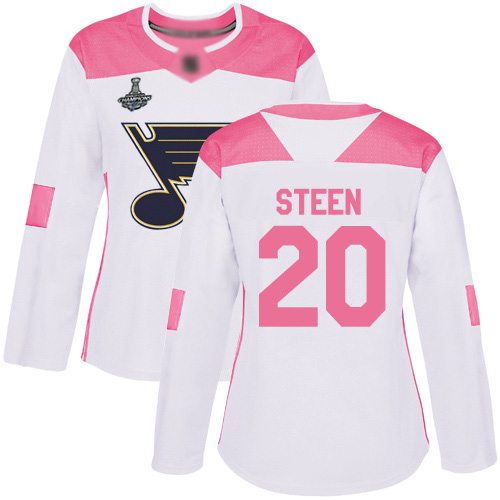 Blues #20 Alexander Steen White/Pink Authentic Fashion Stanley Cup Champions Women's Stitched Hockey Jersey