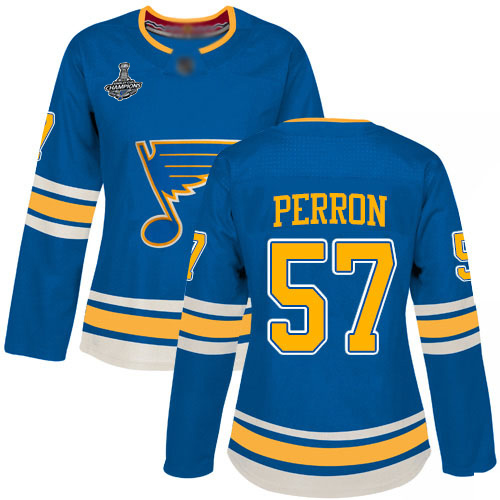 Blues #57 David Perron Blue Alternate Authentic Stanley Cup Champions Women's Stitched Hockey Jersey