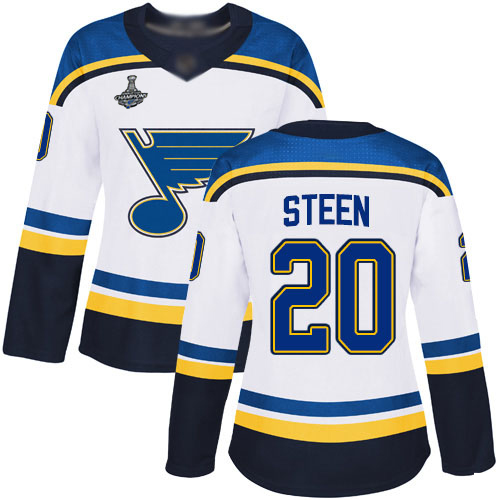 Blues #20 Alexander Steen White Road Authentic Stanley Cup Champions Women's Stitched Hockey Jersey