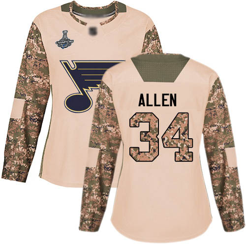 Blues #34 Jake Allen Camo Authentic 2017 Veterans Day Stanley Cup Final Bound Women's Stitched Hockey Jersey