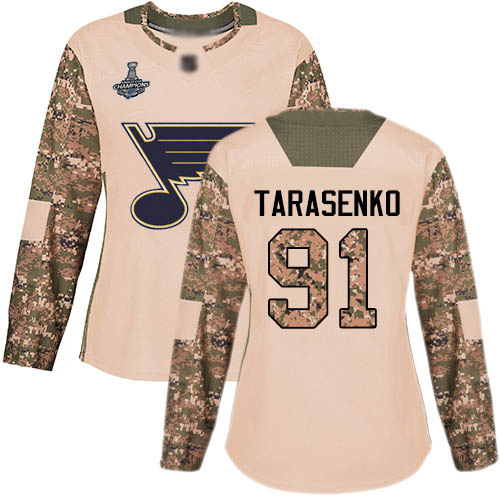 Blues #91 Vladimir Tarasenko Camo Authentic 2017 Veterans Day Stanley Cup Champions Women's Stitched Hockey Jersey
