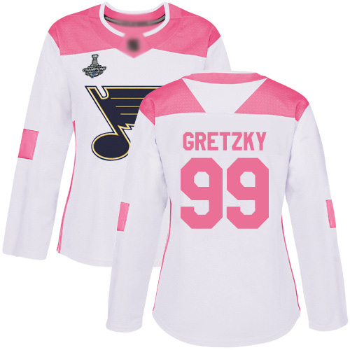 Blues #99 Wayne Gretzky White/Pink Authentic Fashion Stanley Cup Champions Women's Stitched Hockey Jersey