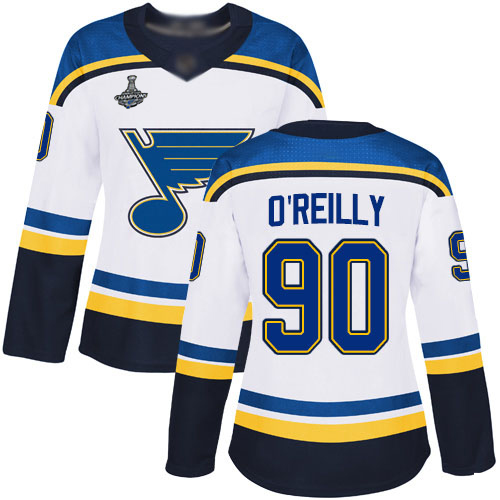 Blues #90 Ryan O'Reilly White Road Authentic Stanley Cup Champions Women's Stitched Hockey Jersey