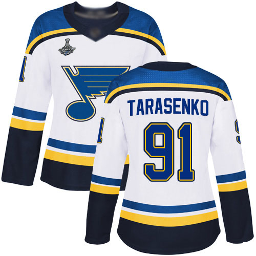 Blues #91 Vladimir Tarasenko White Road Authentic Stanley Cup Champions Women's Stitched Hockey Jersey
