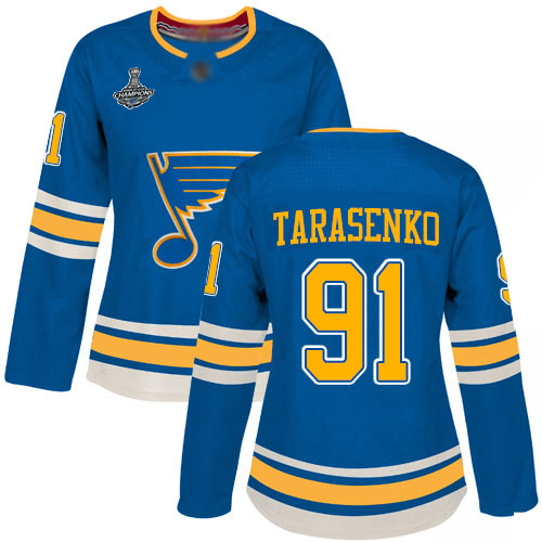 Blues #91 Vladimir Tarasenko Blue Alternate Authentic Stanley Cup Champions Women's Stitched Hockey Jersey
