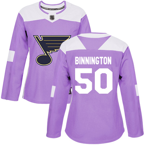 Blues #50 Jordan Binnington Purple Authentic Fights Cancer Women's Stitched Hockey Jersey