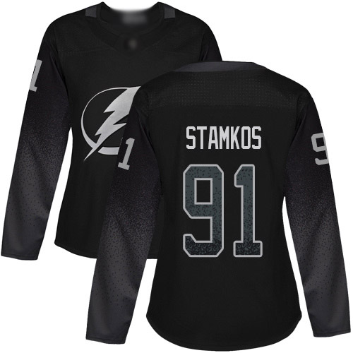 Adidas Lightning #91 Steven Stamkos Black Alternate Authentic Women's Stitched NHL Jersey