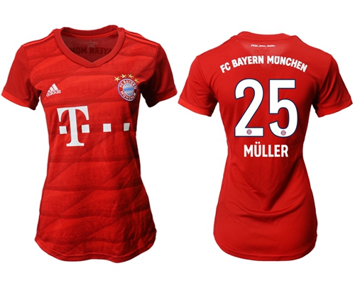 Women's Bayern Munchen #25 Muller Home Soccer Club Jersey