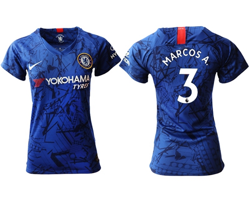 Women's Chelsea #3 Marcos A. Home Soccer Club Jersey