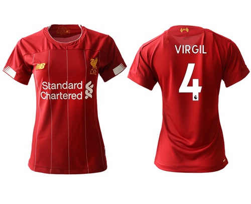 Women's Liverpool #4 Virgil Red Home Soccer Club Jersey