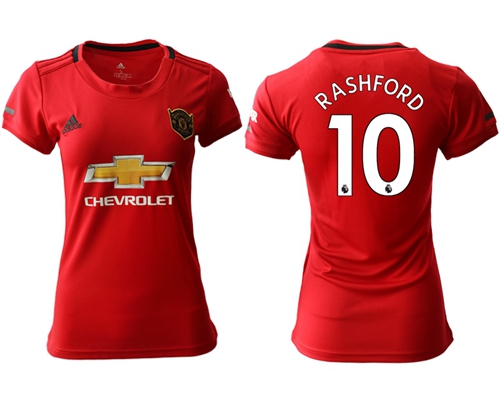Women's Manchester United #10 Rashford Red Home Soccer Club Jersey