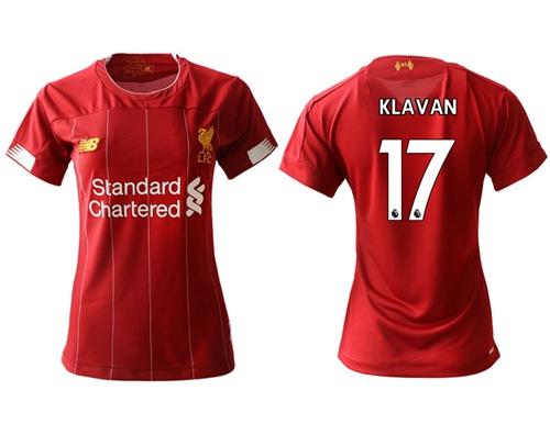 Women's Liverpool #17 Klavan Red Home Soccer Club Jersey