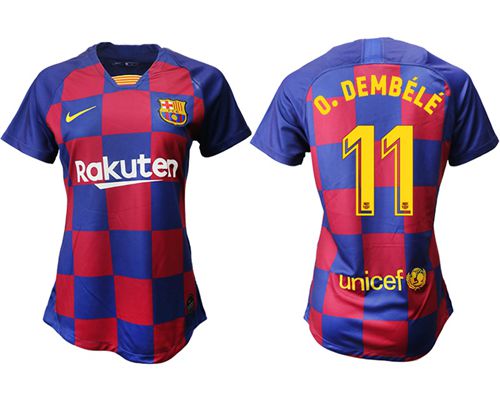 Women's Barcelona #11 O.Dembele Home Soccer Club Jersey