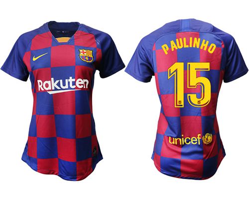 Women's Barcelona #15 Paulinho Home Soccer Club Jersey